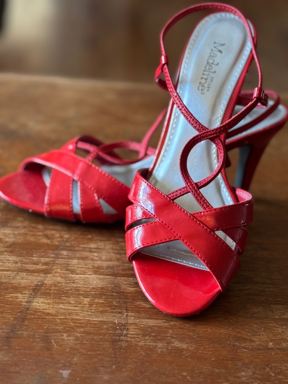 Madeline Red Patent Strappy Slingback Heels